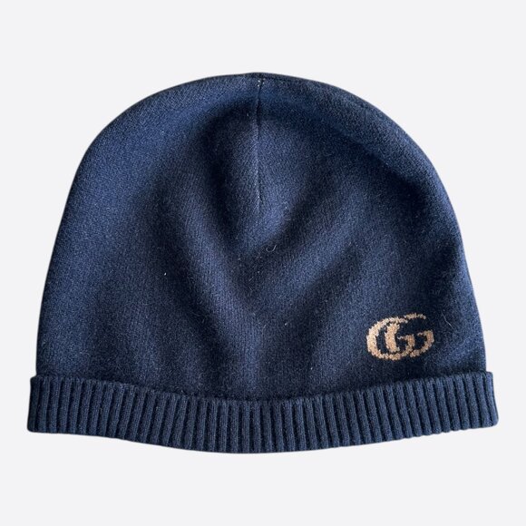 Gucci Navy & Beige GG Logo Beanie - Picture 1 of 5